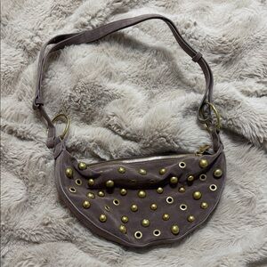 Studded Crescent Shoulder Bag - Taupe